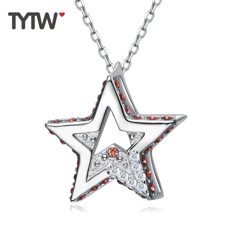 

TYTW crystals from Austrian S925 sterling silver thick rhodium plated elegant women star necklace girls gift necklace