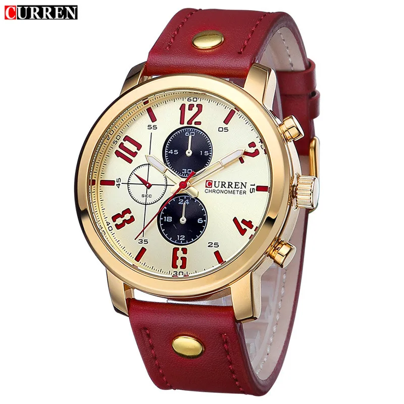 CURREN 8192 мужские часы Топ бренд класса люкс кожаный ремешок Кварцевые часы мужские повседневные спортивные Прямая Мужские часы Relogio Masculino - Цвет: golden golden