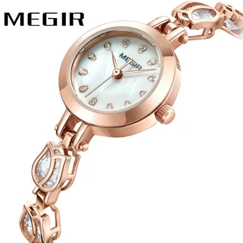 

MEGIR Elegant Fashion Ladies Quartz Watch Rose Golden Women Bracelets Diamond Crystal Decoration Luxury Wristwatch relogio