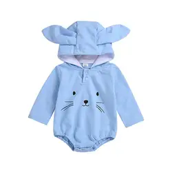 Для новорожденных Одежда для маленьких мальчиков с капюшоном для девочек с длинным рукавом характер мультфильм кролик печати пуловер