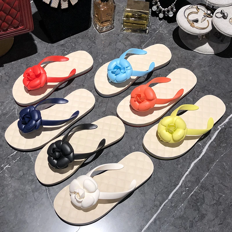 

Zapatos De Mujer Slippers Woman Solid Camellia Flower Flip Flops Outside Beach Slippers Platform Shoes Flats Shoes Woman Ladies