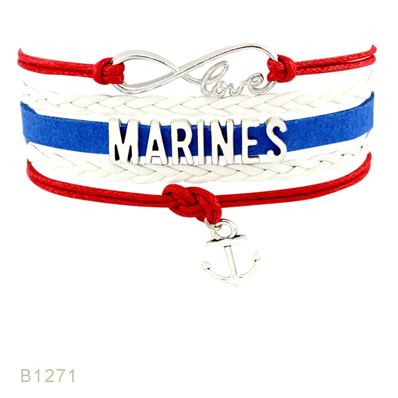 Бесконечная любовь США морской корпус мама жена сестра девушка друг USMC Шарм кожаные мужские браслеты для женщин - Окраска металла: B1271