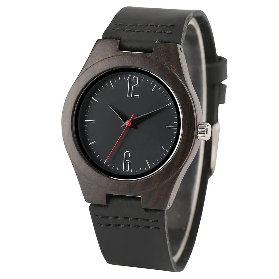 Top Gifts Luxury Ebony Wood Women's Dress Watch Creative Red Second Pointer Casual Leather Genuine Quartz Wrist Watches Relogios 2018 (3)