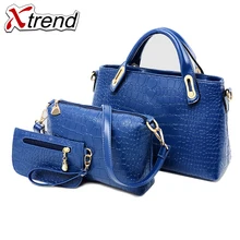 Bolsos de las mujeres de moda sólido 3 piezas compuesto bolsas de hombro estilo europeo patrón de cocodrilo PU cuero mujer bolso mujer