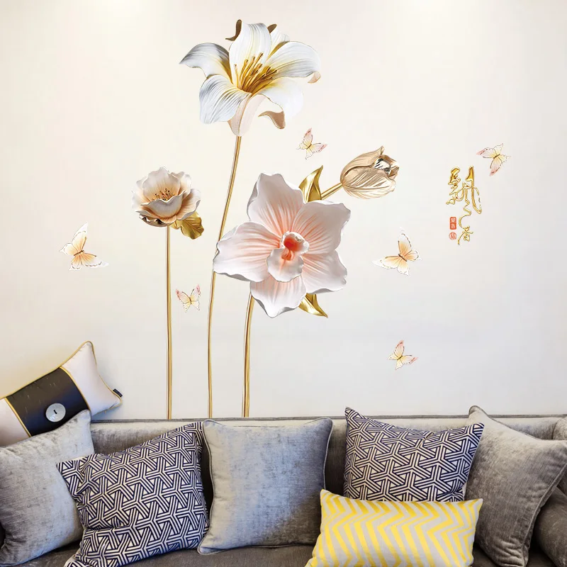 

% style Vivid plant Flower butterfly Vinyl Bedroom Living Room Removable Wall Stickers Mural Decoration Decals Poster wallpaper