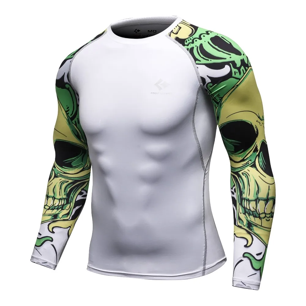 Image Mens Fitness 3D Prints Long Sleeves T Shirt Men Bodybuilding Skin Tight Thermal Compression Shirts MMA Crossfit Workout Top Gear
