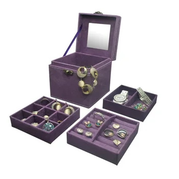 

3 Layers Vintage-style Women's Earrings Rings Jewelry Box Useful Makeup Organizer Travel Portable Velvet Jewelry Boxes Gift Box