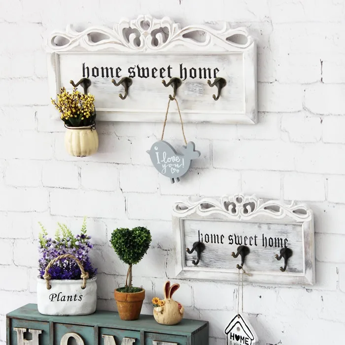 

Creative American country vintage carved wooden continental wall hook coat hooks hangings key hanger
