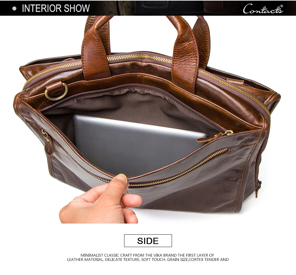 CONTACT'S Высококачественная многофункциональная деловая сумка в винтажном стиле из натуральной кожи