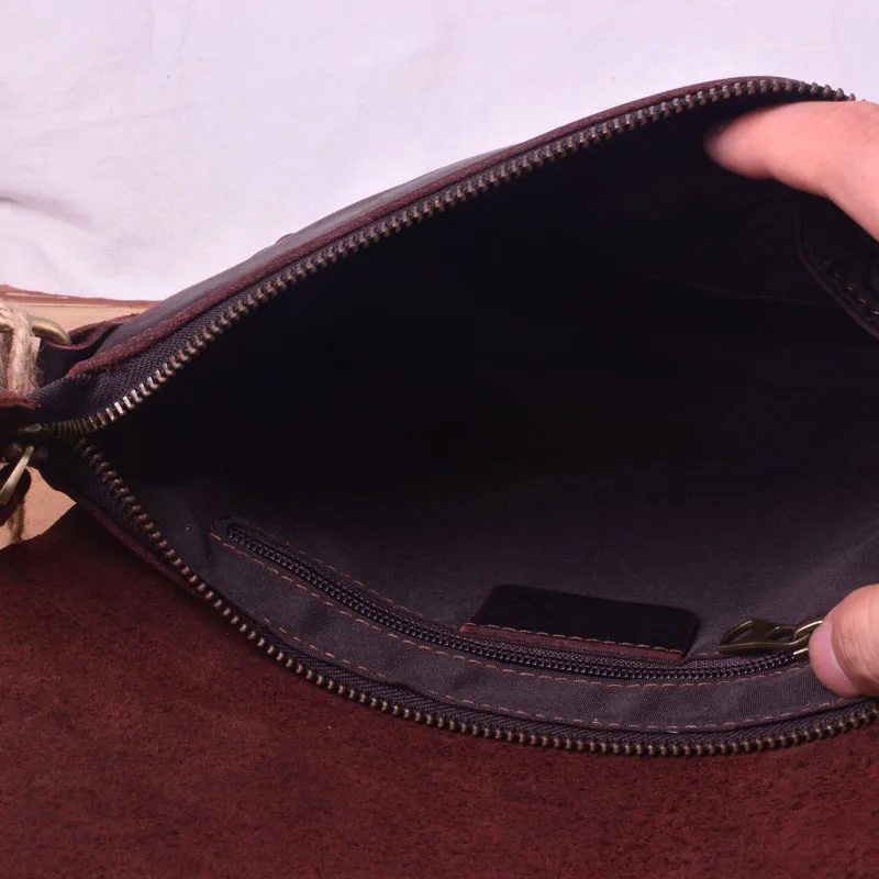 EUMOAN Handmade men's shoulder bag, men's casual head layer cowhide slant bag, vintage leather horse small bag