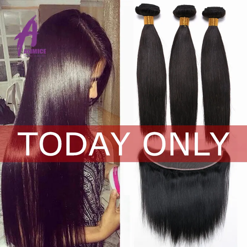 Top 8A Mink Brazilian Virgin Hair With Closure Brazilian Straight Hair With Closure Ear To Ear Lace Frontal Closure With Bundles