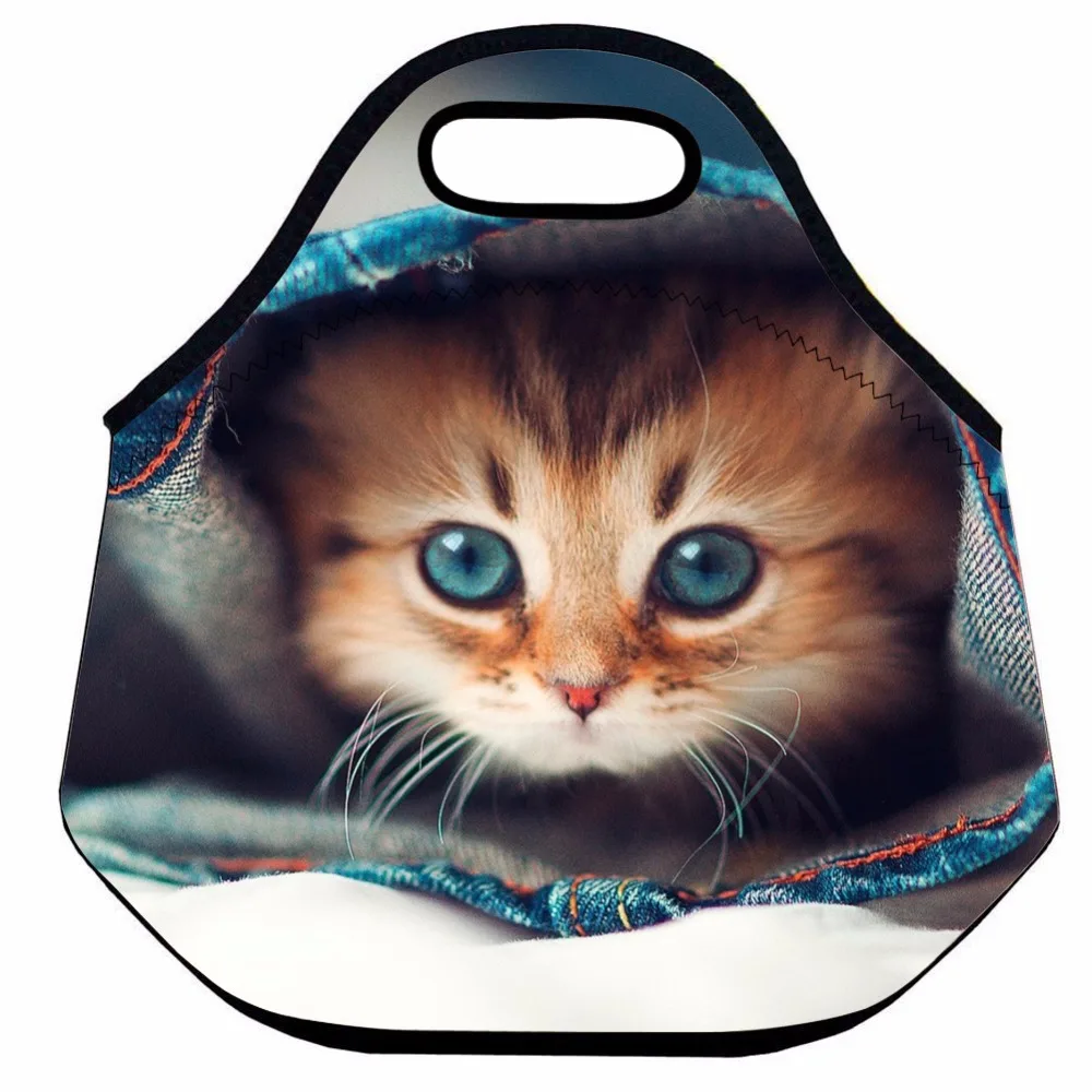 Kitty Cat Lunch Bag for Kids ,Cute Animal Neoprene Thermal Lunch Bag