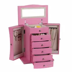 Розовый ювелирные изделия стоят коробки Роскошные серьги Дисплей часы шкаф Цепочки и ожерелья серьги зеркальные случае брелок кольцо