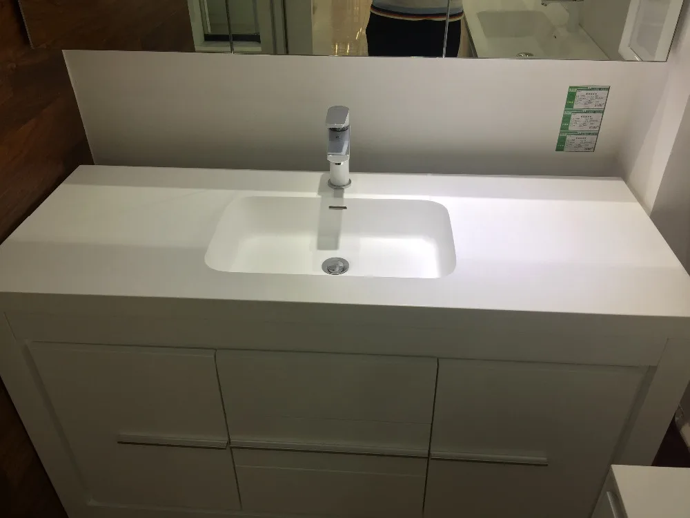 1300mm Floor Mounted Solid Surface Acrylic Furniture Oak Wood Bathroom Vanity Cabinet Cloakroom Matt White Sink 2193-0