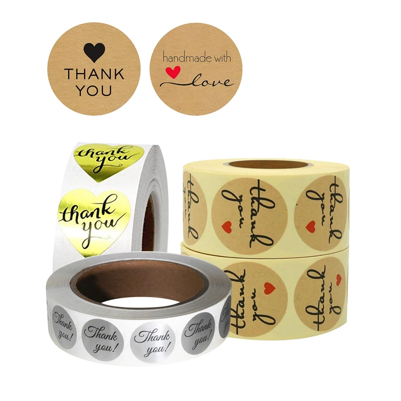 

10 styles Handmade with Love Heart Round Thank you Scrapbooking Kraft Paper Label Sticker/DIY Gift Sticker/Sealing Stickers