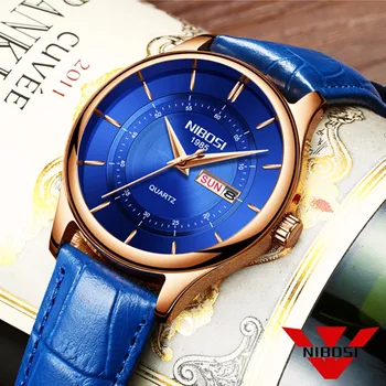 

NIBOSI 2020 Blue Men Watch Male Leather Automatic Date Quartz Watches Mens Luxury Brand Waterproof Sport Clock Relogio Masculino