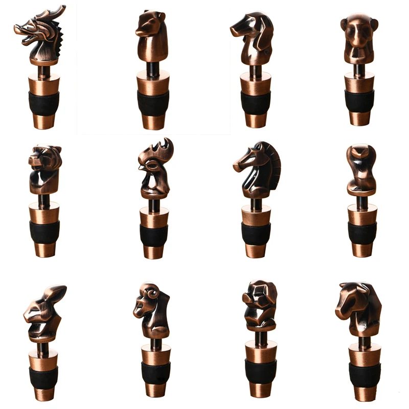

Wine preservation vacuum sealing stopper bottle stopper Chinese ancient zodiac creative reusable wedding gift Animal shape metal