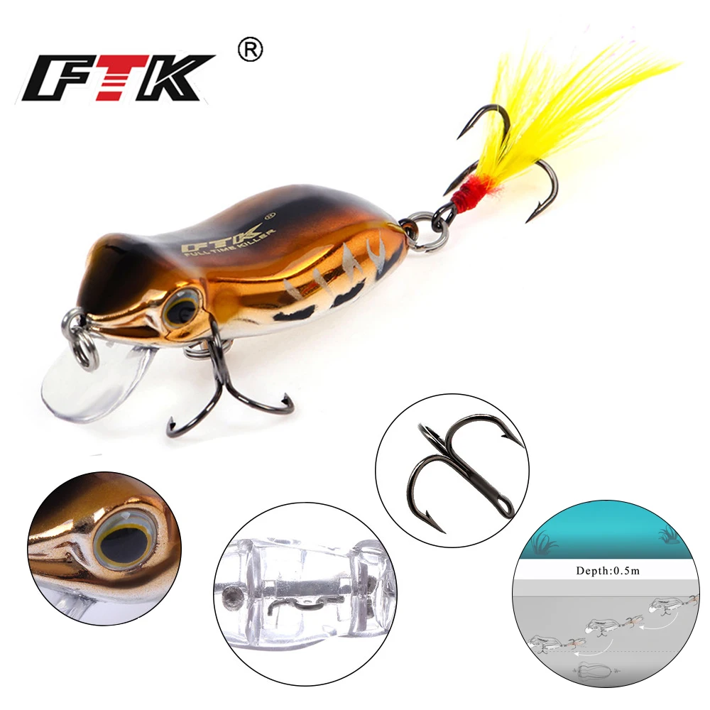 

FTK Professional Colorful Hard Frog Fishing Lure 1pcs/lot 50mm 6.5g Topwater Sinking Floating Fishing Crankbait Wobblers Tackle