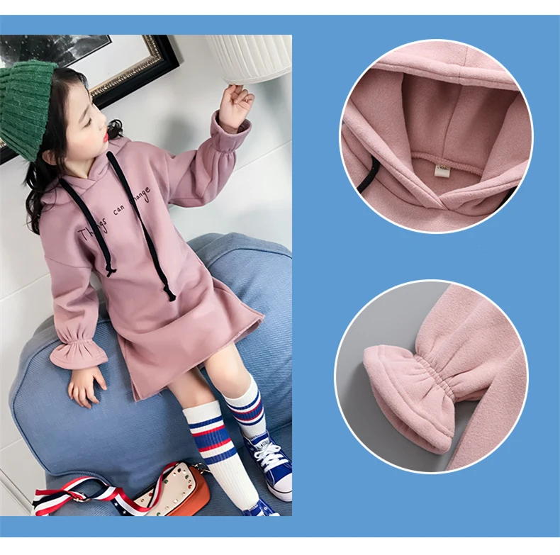 Casual Girls Dresses Winter 2018 Fashion Kids Long Sleeve Teen Dress For Girls Autumn Letter Hooded Children Dresses 7 to 8 Year (2)