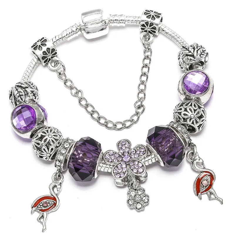 TOGORY Классический Корона браслет с подвеской с фиолетовыми муранскими стеклянными бусинами тонкие браслеты браслет для женщин любовник модный подарок - Metal Color: B005