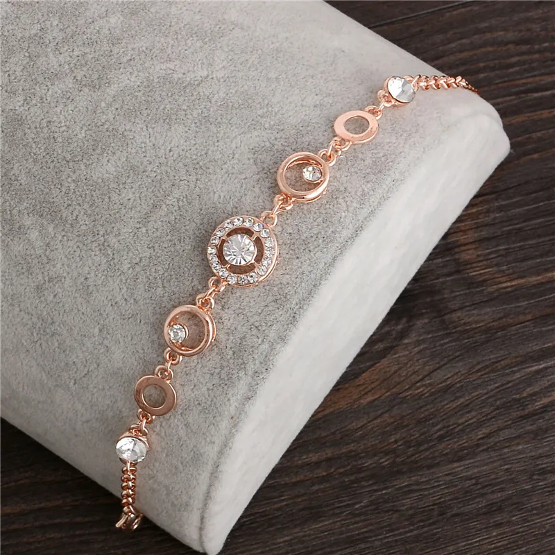 18K Rose Gold Plated Chain Link Bracelet for Women Ladies Shining AAA