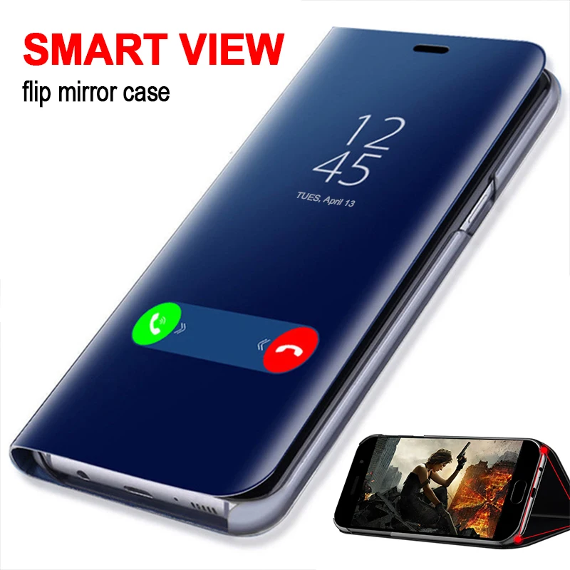 

Smart Mirror Flip Phone Case For Samsung J7Core J2Prime Clear View Cover For Samsung J4 J7J6 J8 2018