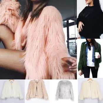 

HOT Fashion Winter Women Luxury Warm Ladies Faux Fur Jacket Solid Cardigan Coat Outwear Parka Women Long Sleeve Jacket Plus Size