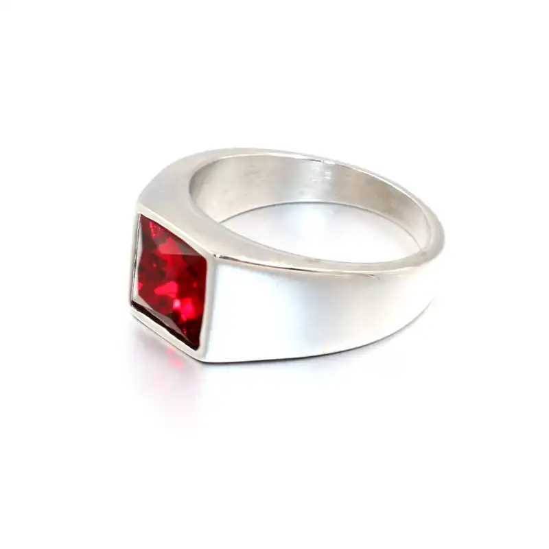 Women Men Red Blue Black Stone Gem Ring Vintage Stainless Steel