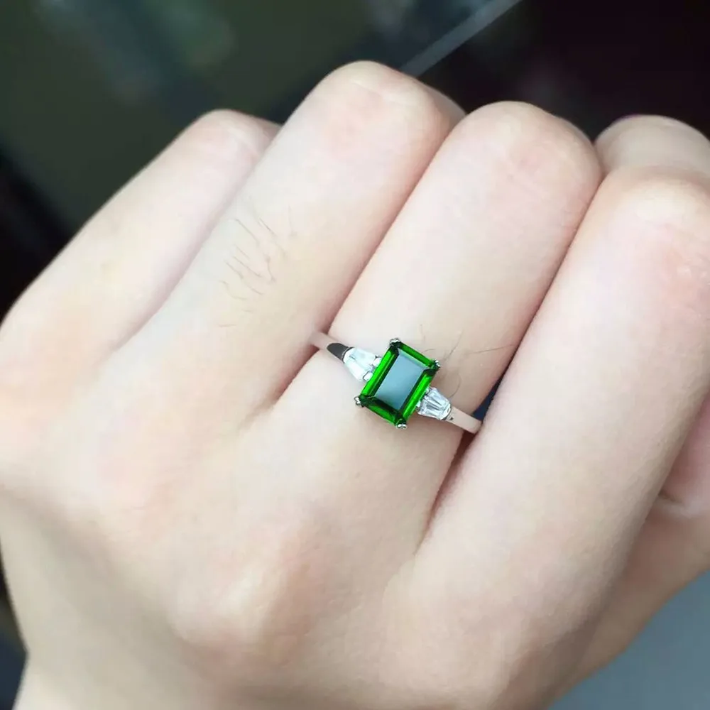 Простые Модные серебряное кольцо с драгоценными камнями 4 мм * 6 мм Природный диопсид кольцо для женщины Настоящее серебро обручальное