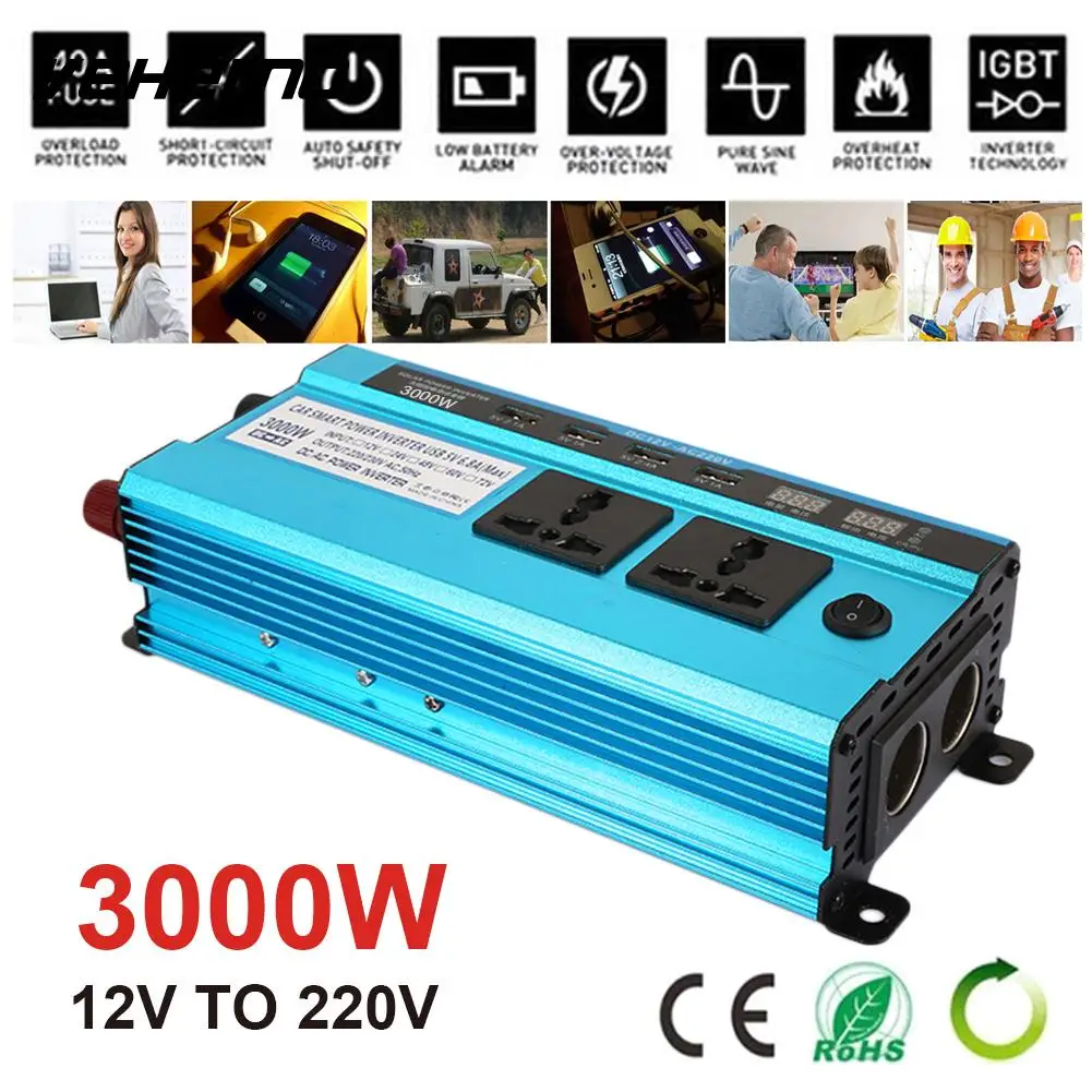 

Vehemo DC12V To AC220V Solar Power Inverter Car Inverter Aluminium Alloy Converter Portable High Performance Automobile