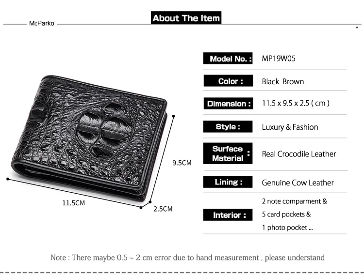 McParko Роскошный кошелек из натуральной крокодиловой кожи, мужские кошельки, модный брендовый маленький кошелек, элегантный мужской кошелек из крокодиловой кожи, короткий