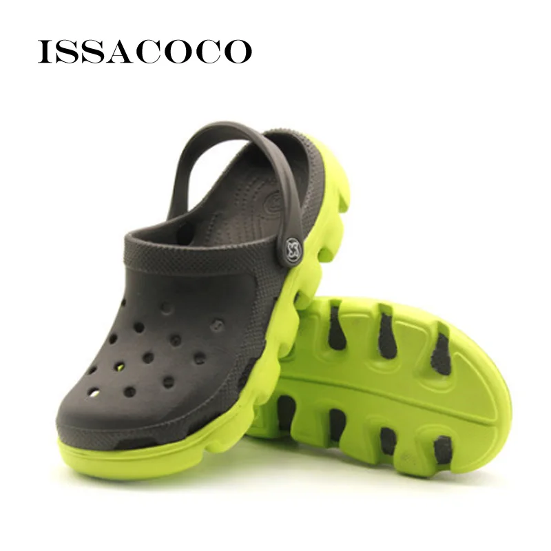 ISSACOCO/Коллекция года; шлепанцы; обувь с отверстиями; сандалии; мужские сандалии с отверстиями; Мужская дышащая пляжная обувь; zapatos hombre Pantuflas Chinelo - Цвет: Black