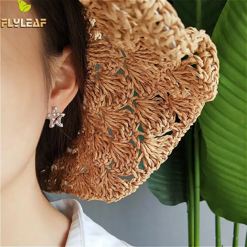 

100% Real Silver 925 Fashion Jewelry Drop Tassel Long Earrings For Women Cubic Zirconia Earrings Star Asymmetry Dangle Earrings