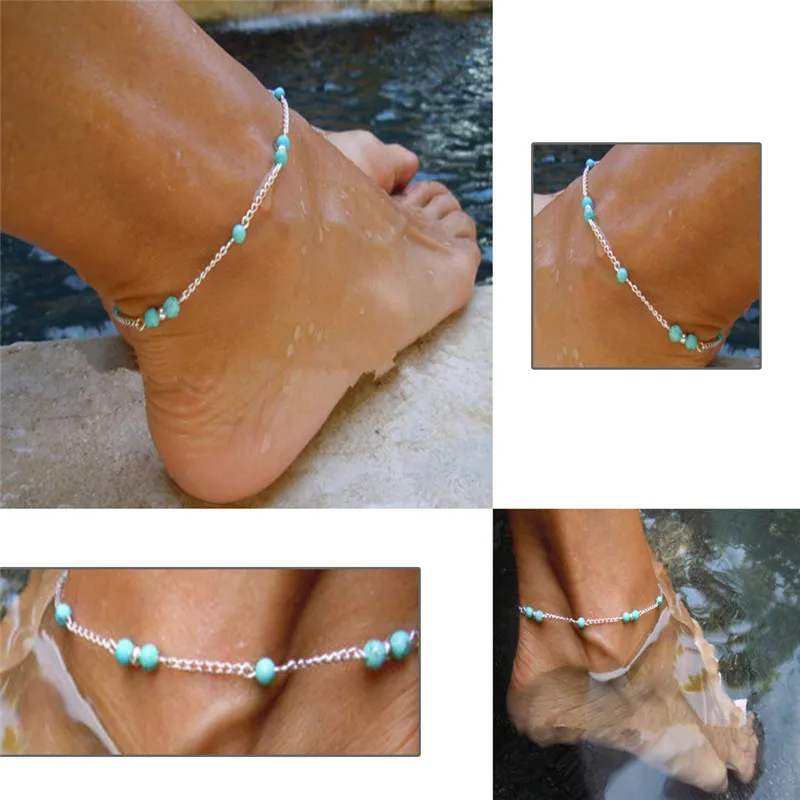 

Foot Accessories Jewelry Fast Nice Green Stone Beads Silver Chain Anklet Souvenir Ankle Bracelet