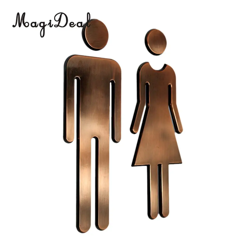 MagiDeal Man&Woman WC Stickers Toilet Signs Restroom Washroom Signage Plaque Bronze Long Lifespan