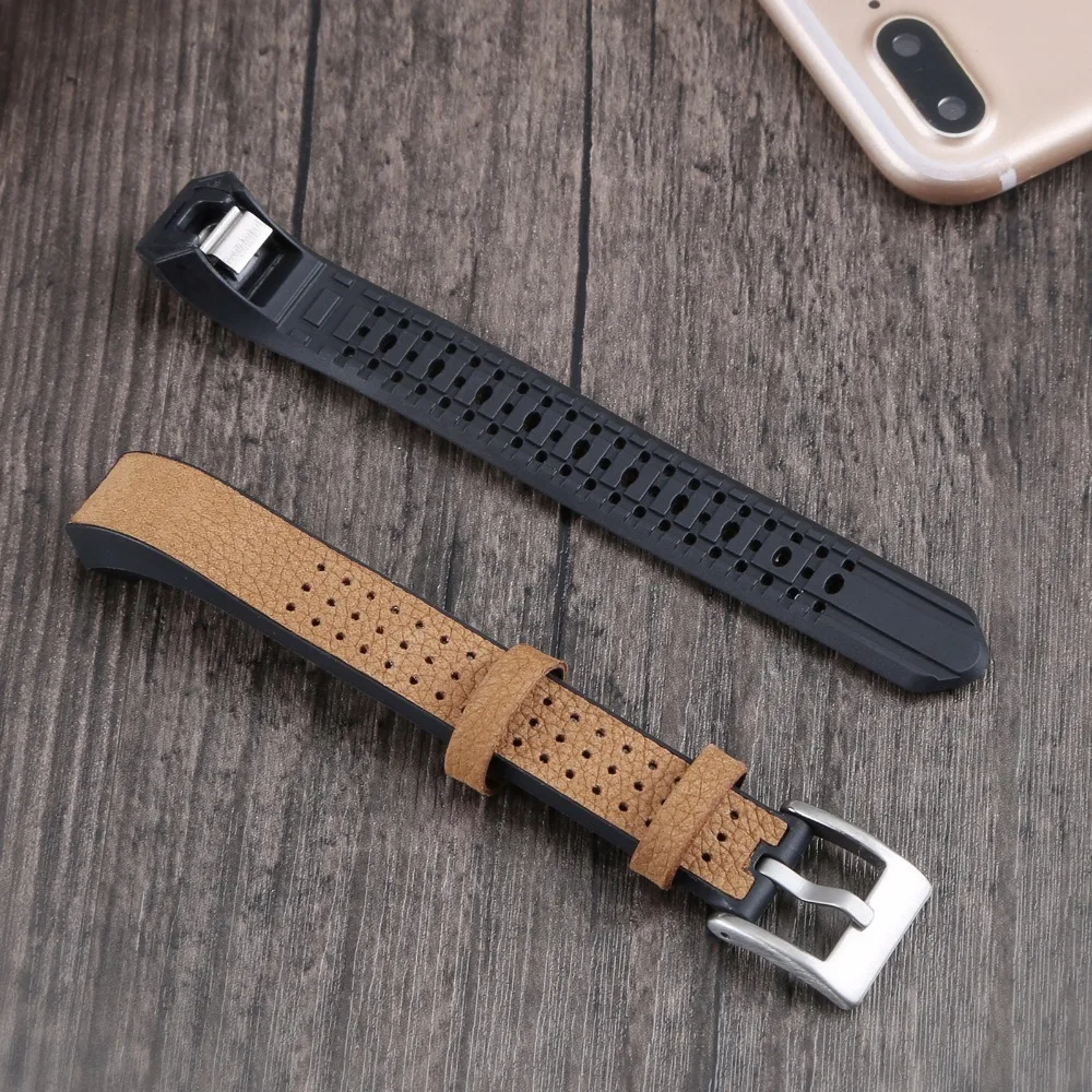 

XBERSTAR Genuine Leather+TPU Breathable Wrist band Strap For Alta HR Watchbands WristStrap