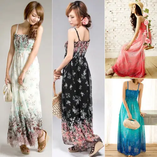 Details about New Women Ladies Chiffon Boho Beach Maxi Dress Sleeveless Pleated Long Sundress | Женская одежда