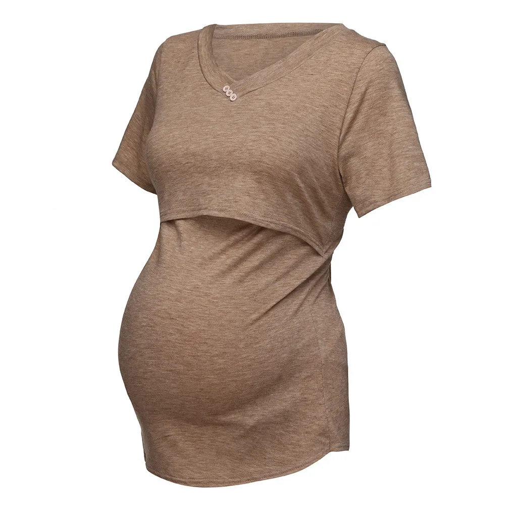 

vetement femme Women Maternity pregnancy clothes dress Short Sleeve Pure Colour Tops Breastfeeding Nusring Maternity Clothes