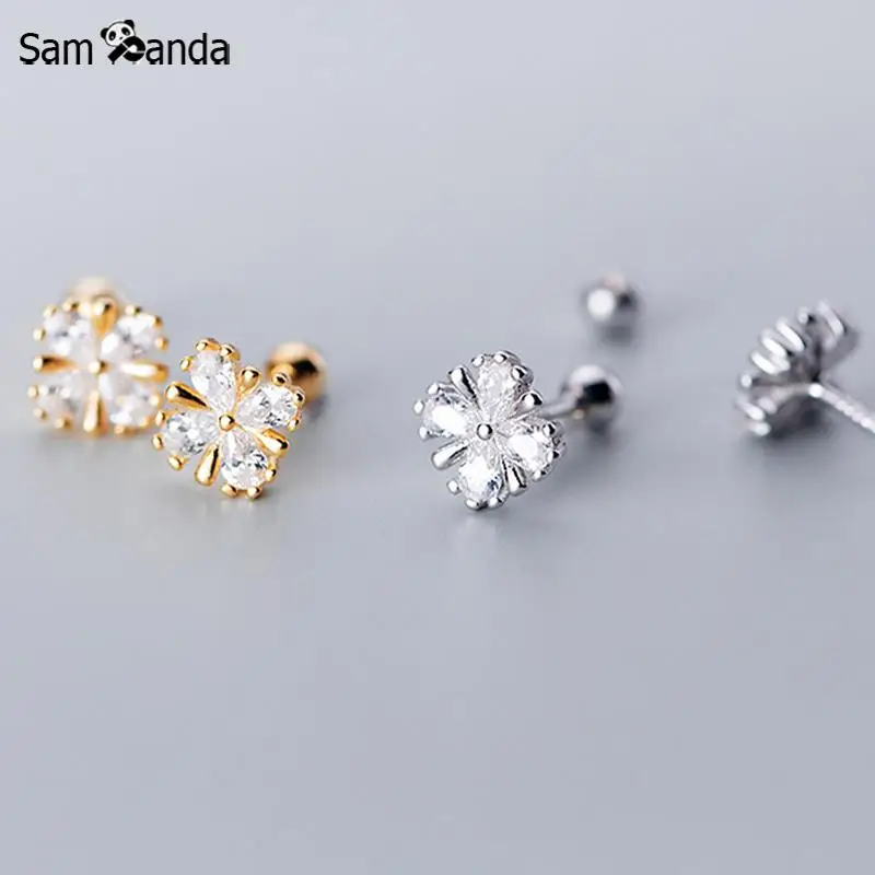 

100% 925 Sterling Silver Four-leaf Flower Lucky Stud Earring Fashion Earrings For Women Children Jewelry Girls Friend Gift