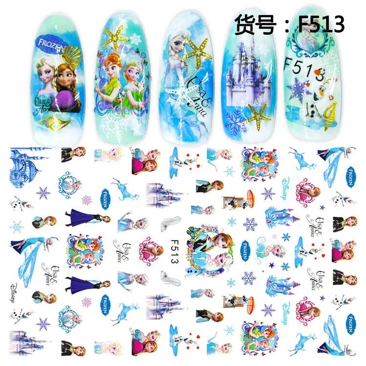 

2 Sheets Nail Sticker Elsa&Anna Duck Leopard Print back glue Transfer Nail Art Decals Stickers Decoration Manicure F505-F514