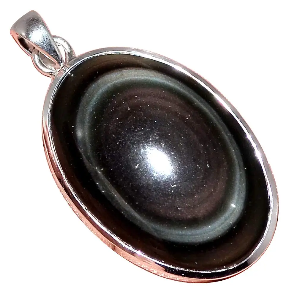 

Genuine OBSIDIAN EYE Pendant 925 Sterling Silver, 49 mm, MHBAP5943
