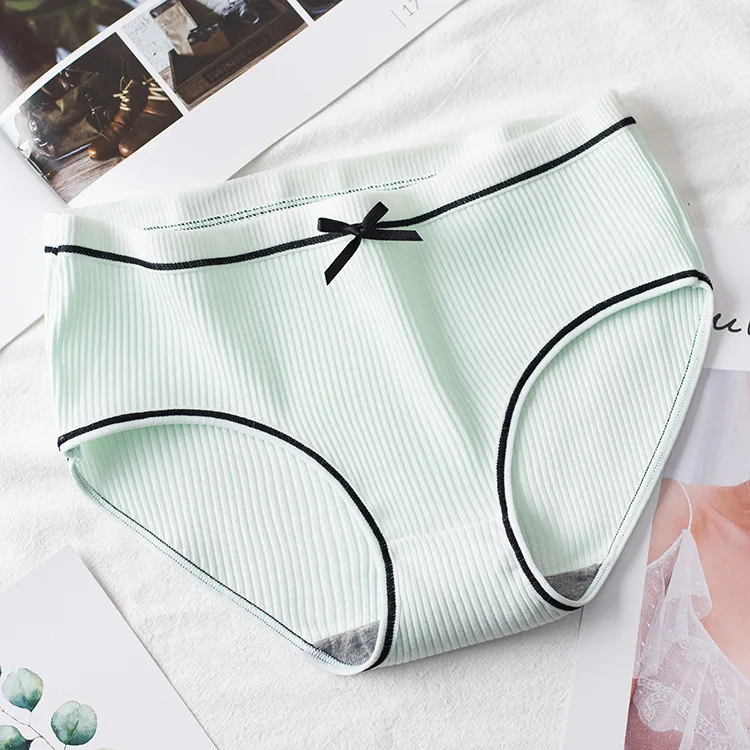 6pcs Japanese cute size girls underwear female thread breathable waist ladies cotton underwear factory direct stock underwear - Цвет: light green