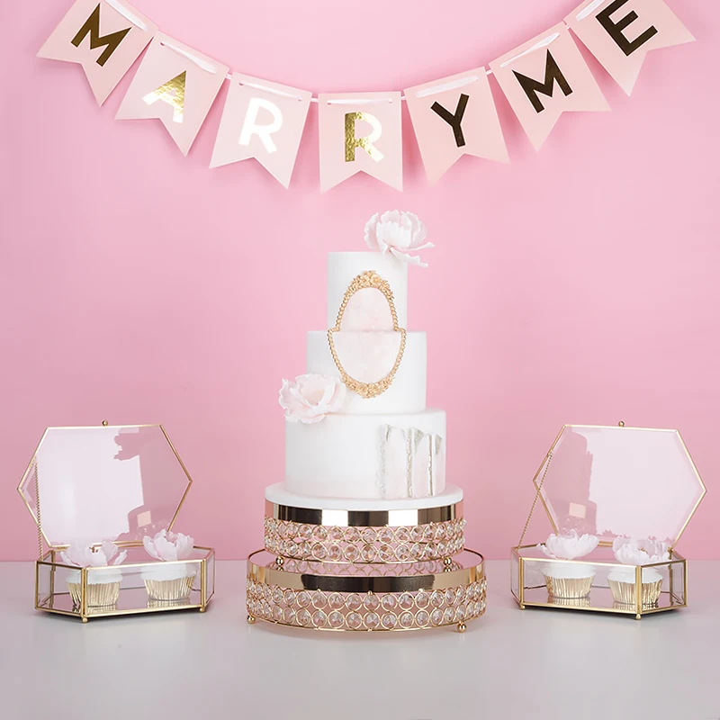 

New arrive Gold Crystal cake stand set Electroplating gold mirror face fondant cupcake sweet table candy bar table decorating