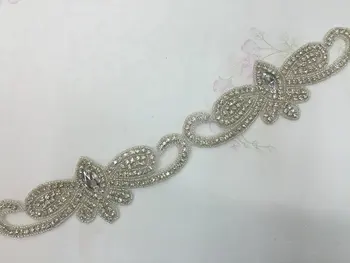 

DHL free shipping Clear Rhinestone applique Wedding Dress, Headpiece Applique Trim Iron on beaded trimmings wholesale