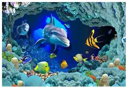 Пользовательские фото Водонепроницаемый пол обои 3 d мировой океан тапочки дельфины 3d росписи ПВХ обои самослипание пол wallpaer