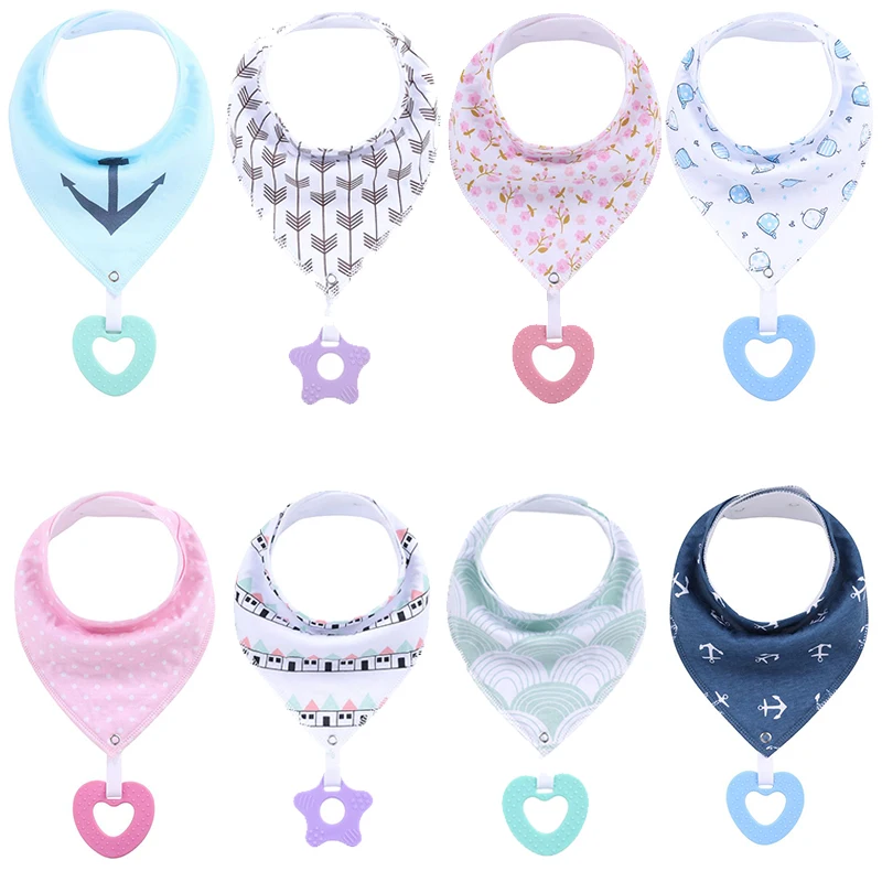 2Pcs/ Lot Baby Bandana Drool Bibs and Teething Toys Made with 100% Organic Cotton, Super Absorbent and Soft Unisex Newborn Bibs
