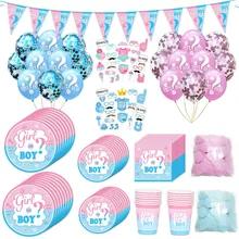 Gender Reveal Themed Baby Shower Napkins and Plates Baby Gender Reveal Pink/Blue Disposable Tableware 1th Birthday Supplies