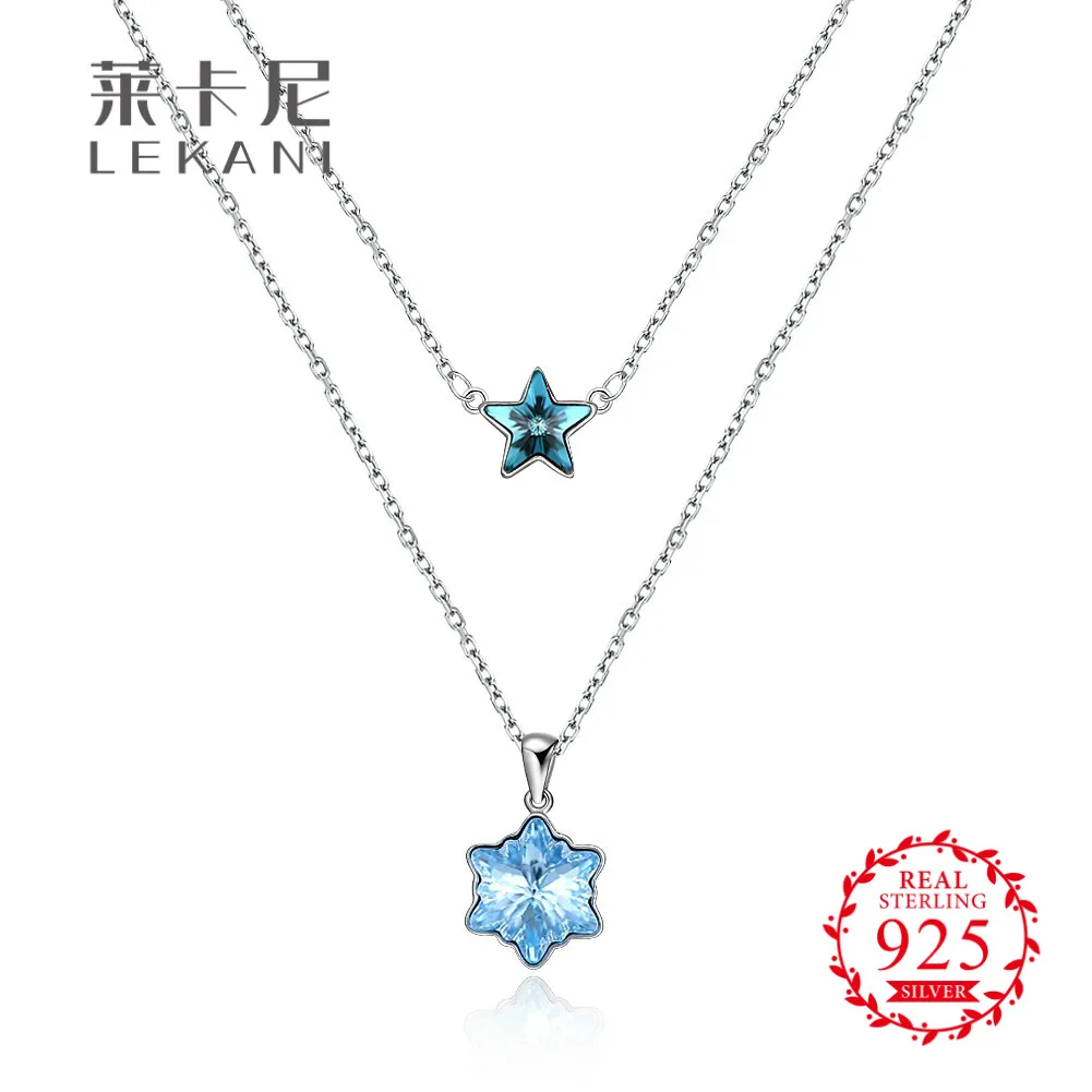 LEKANI Crystals from Swarovski Luxury Sterling Silver Women Necklace Star Blue Double Layer for | Украшения и аксессуары