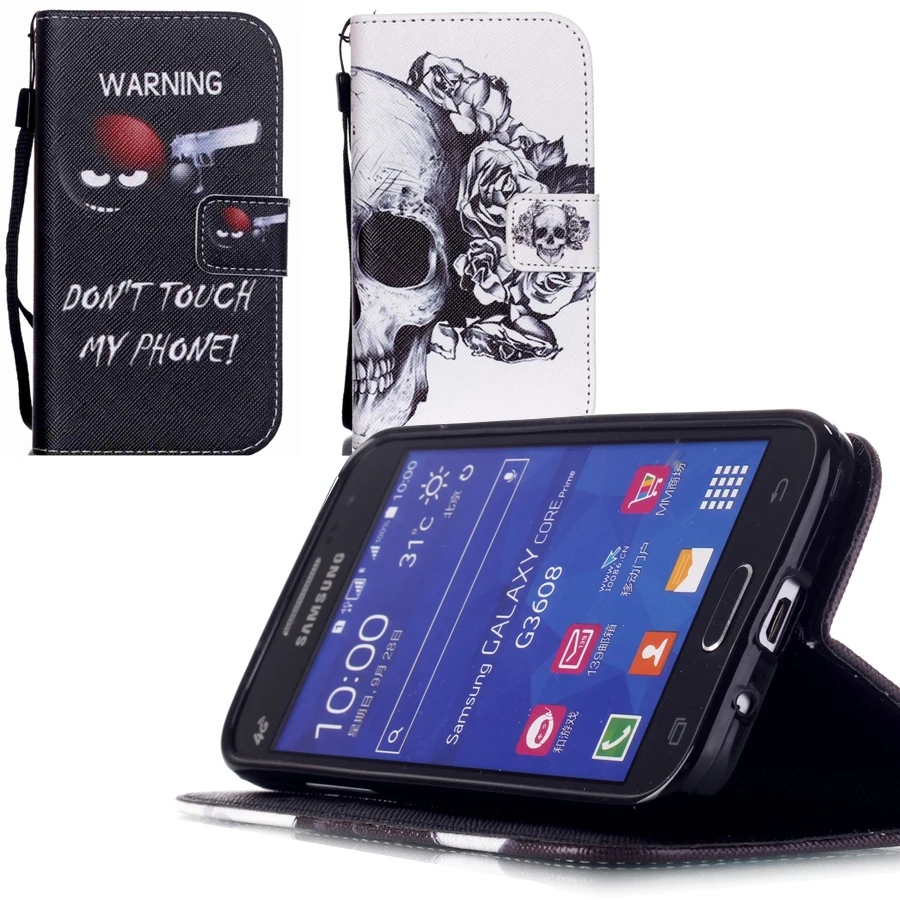 

Fundas Para For G360 shell Cute Pug dog Unique pattern Stand Flip Wallet Silicon Back Cover Samsung Galaxy Core prime Case
