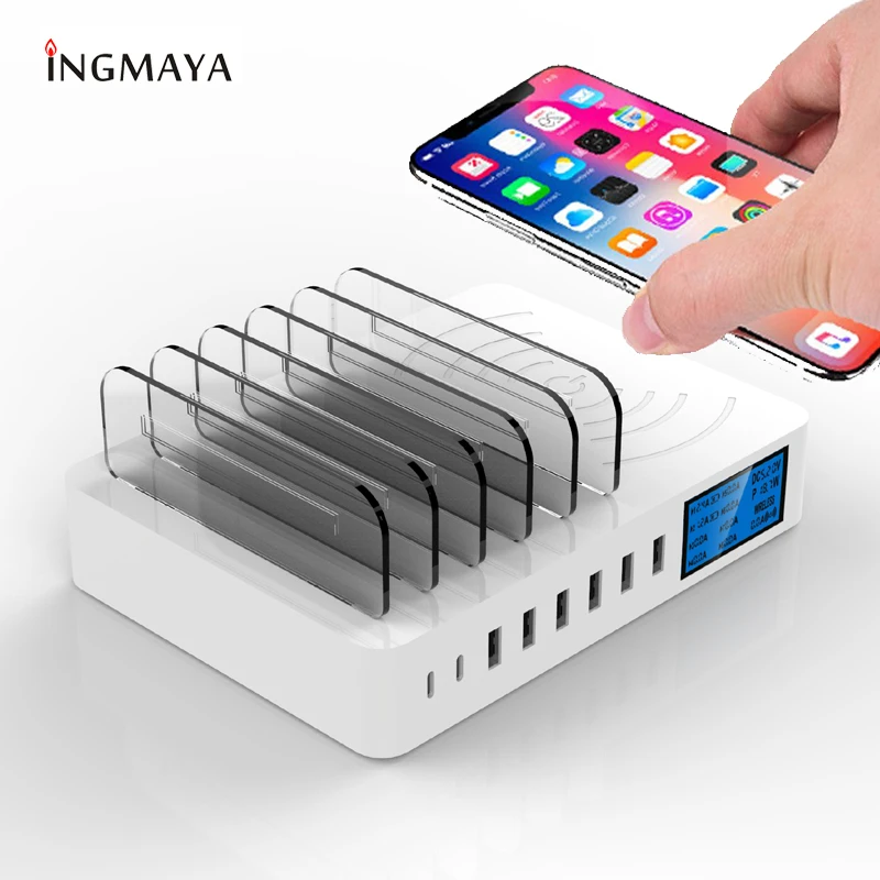 Беспроводное зарядное устройство iNGMAYA Qi светодиодный usb адаптер типа C для iPhone XR Xs